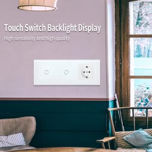 China Type 228 2 Gang Wall Mounted Tempered Glass Panel Switch Socket Combination factory