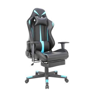 China Ready To Ship Black and Blue Genuine Leather Rocker Gaming Chair for Office Furniture factory