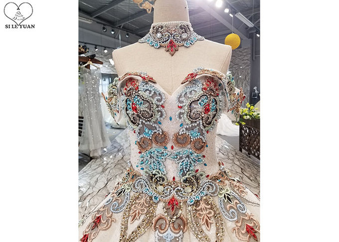 Off Shoulder Tailor Made Prom Dresses Colorful Lace Beading Floor Length