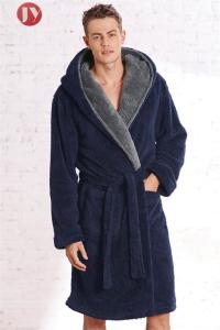 China china Manufacturer Best Price Top Quality Hooded Men's navy Soft Spa Full Length Warm Bathrobe With Kimono Shawl Collar factory