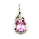 Sterling Silver Oval Pink Zircon Pendant and 925 Silver Chain Necklace (PSJ0268)