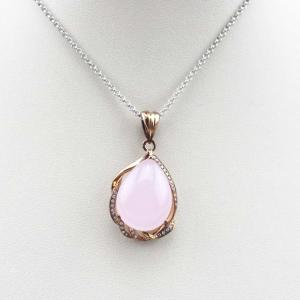 China 18K Rose Gold Plated 925 Silver Pear Rose Quartz Cubic Zirconia Pendant (PSJ0167) factory