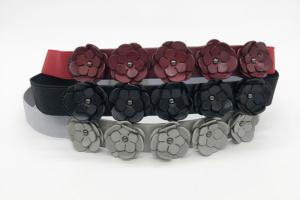 China Elastic Women'S Fashion Leather Belts , Flower Type Ladies Elastic Belts factory