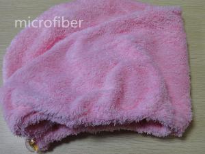 China Colorful microfiber woman coral fleece hair dry cap turban ultra-absorbent crystal button factory