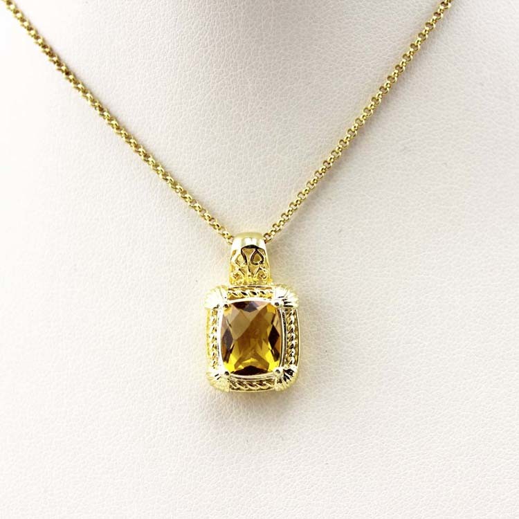 White Gold Plated 925 Silver Blue Topaz Cubic Zirconia Square Pendant Necklace (P04)
