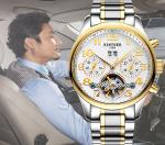 KINYUED stainless steel automatic mechanical watch for men skeleton water