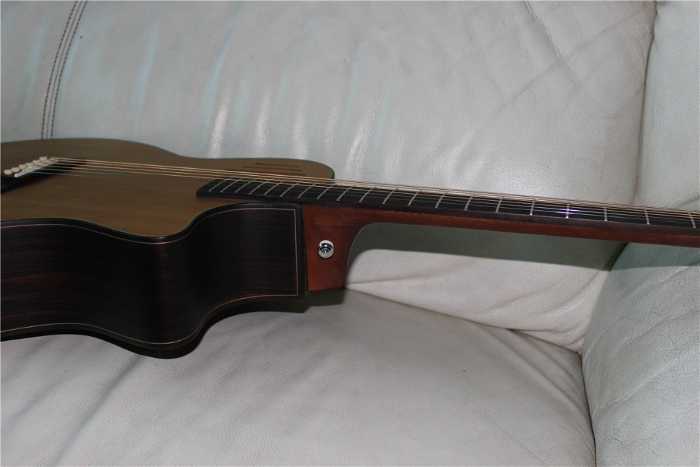 All solid wood 14th guitar customized acoustic electric guitar in satin finishing