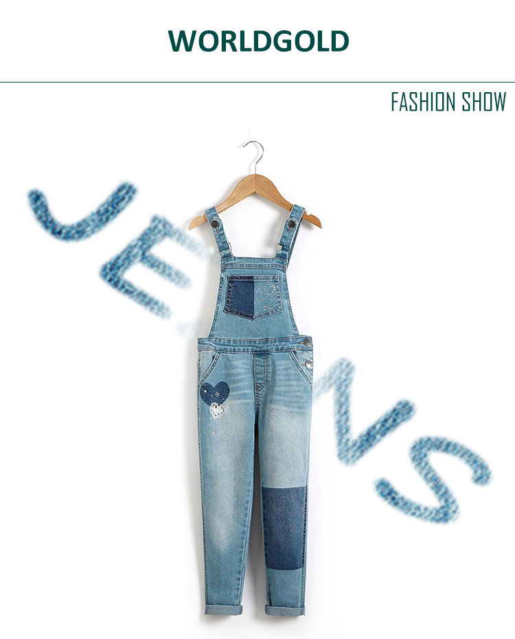 Light Blue Overall Dungaree Jeans Jumpsuit For Children Girl Anti - Pilling