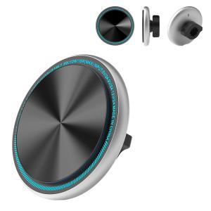 China Metal Ambient Light Strong Magnetic Stable Wireless Charging Car Phone Holder Fast Charging One-Handed Operation factory