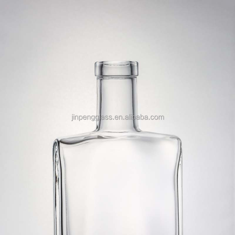 Collar Material Glass 700ml Square Super Flint Glass Bottle for Vodka Gin Rum Whisky