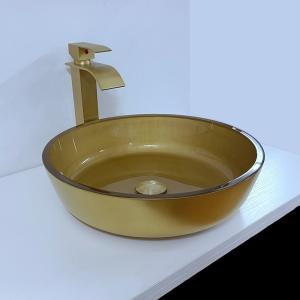 China 110mm Height Brushed Glass Basin Bowl 420mm Length Round Circular Vessel Sink factory