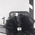 Korea Style Glitter Back Cover Big Black Yarn Bow Pasted Cell Phone Case For