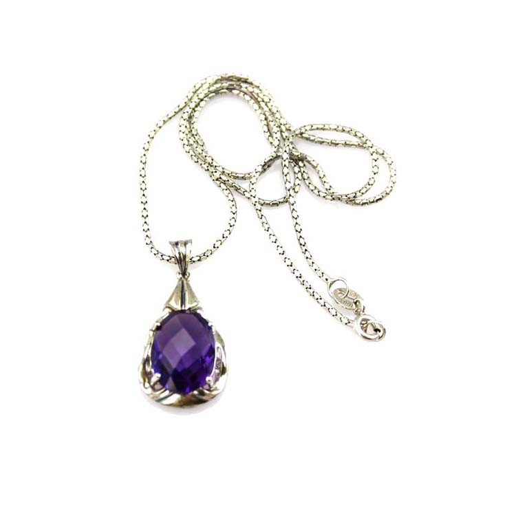 Women Jewelry 10mmx14mm Oval Amethyst Cubic Zirconia Drop Pendant(PSJ0399)