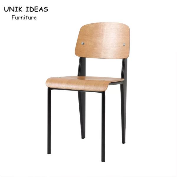 Industrial Style Black Metal Frame Dining Chairs Plywood Seat Restaurant Dining