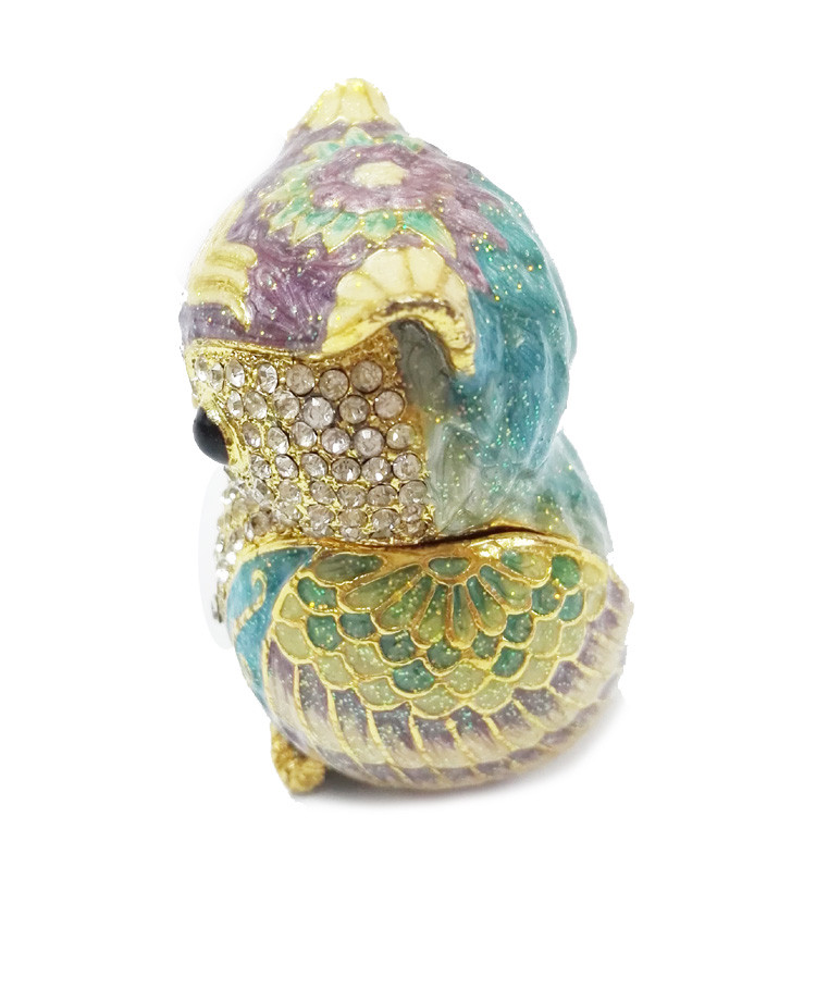 Bird owl metal jewelry box for jewelry wholesales owl jeweled enamel trinket box