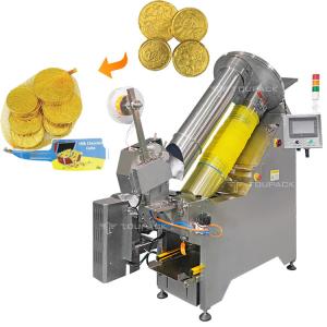 China Automatic Net Bag Packing Machine For Gold Coin Chocolate Garlic Mesh Bag Packing Line factory
