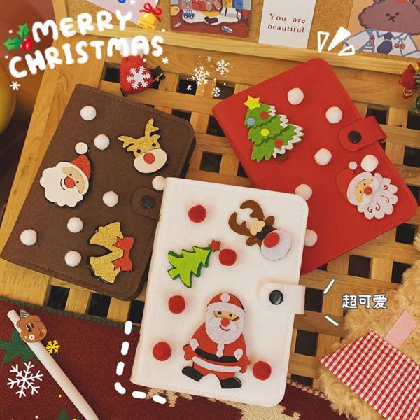 2022 Felt A6 Cartoon Christmas Tree Deer Notebook Grid Pages Journal Korean Diary Book