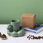 Matte Nordic Ceramic Cappuccino Cup , Flower Shape Ceramic Pottery Coffee Mugs