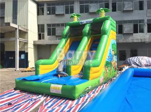 China Single Lane Green Jungle Commercial Inflatable Slide Zoo Printing For Children factory