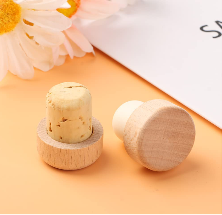 Glass Bottle Non Spill Wood Cork Polymer Stopper With Customized Logo