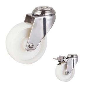 China 4 Inch White Nylon Solid Bolt Hole Rotating Head Medium Duty 304SS Steel Swivel Casters factory