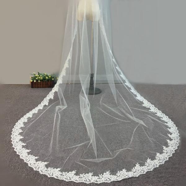 108" Embroidery Cord lace with Rhinstone Ivory/White Bridal Veil Wedding