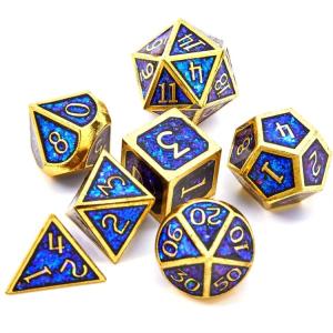 China Shining Golden Powder Solid Metal Dice Set Board Game Dragon And Dungeon DND RPG factory