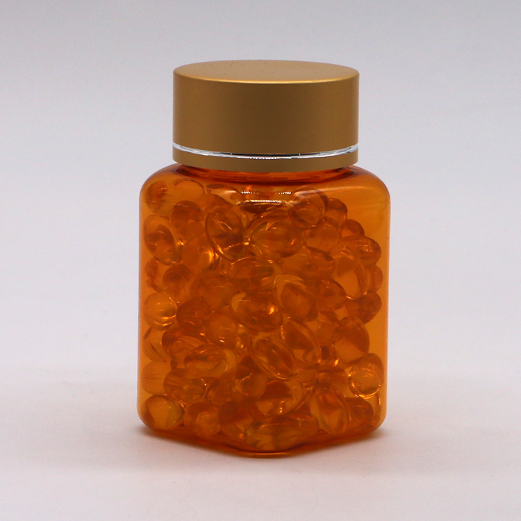 90ml/3OZ PET Square Yellow/Orange Capsule Pill Bottle with Rose Gold Cap and Heat Seal