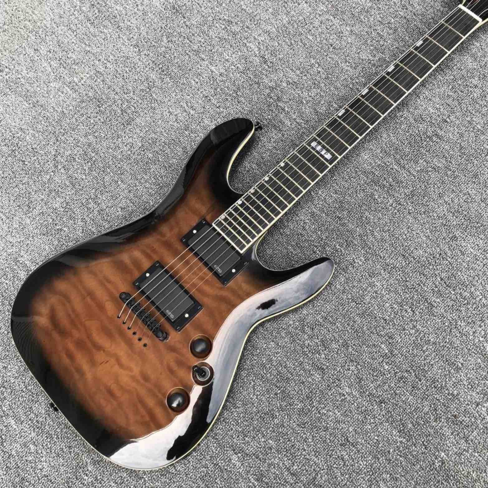 ES Solid Body Brown Burst Maple Top 6 Strings Electric Guitar with Black Hardware