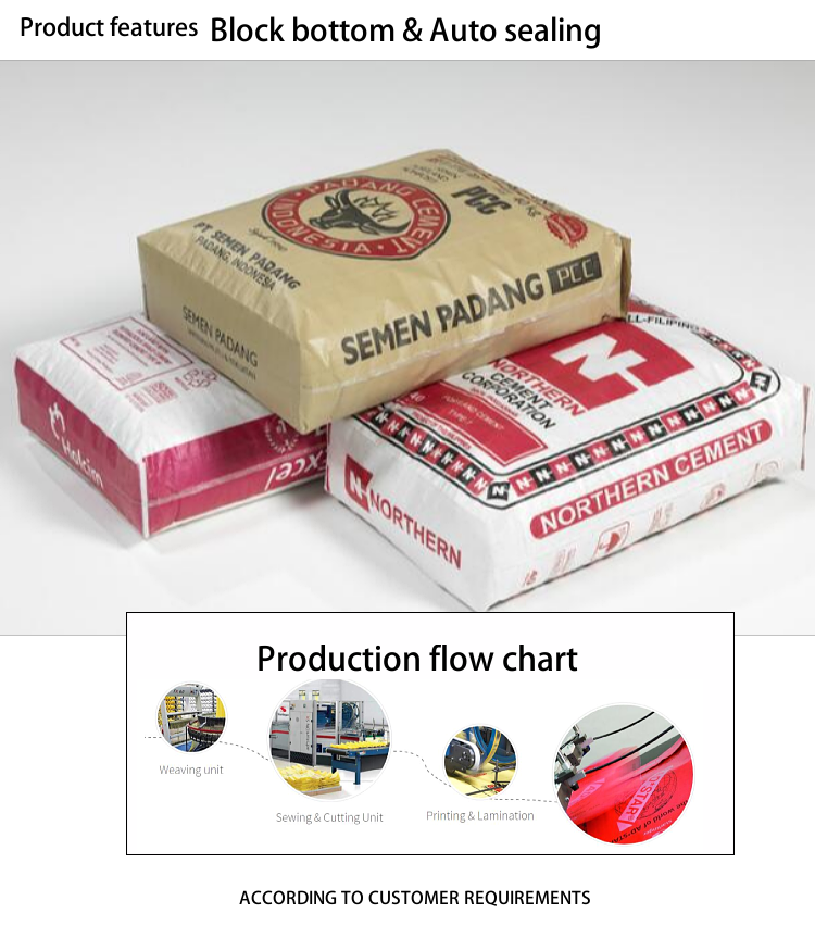 Pp Woven Block Bottom Valve Cement Bag 25kg 50kg PP Valve Block Bottom