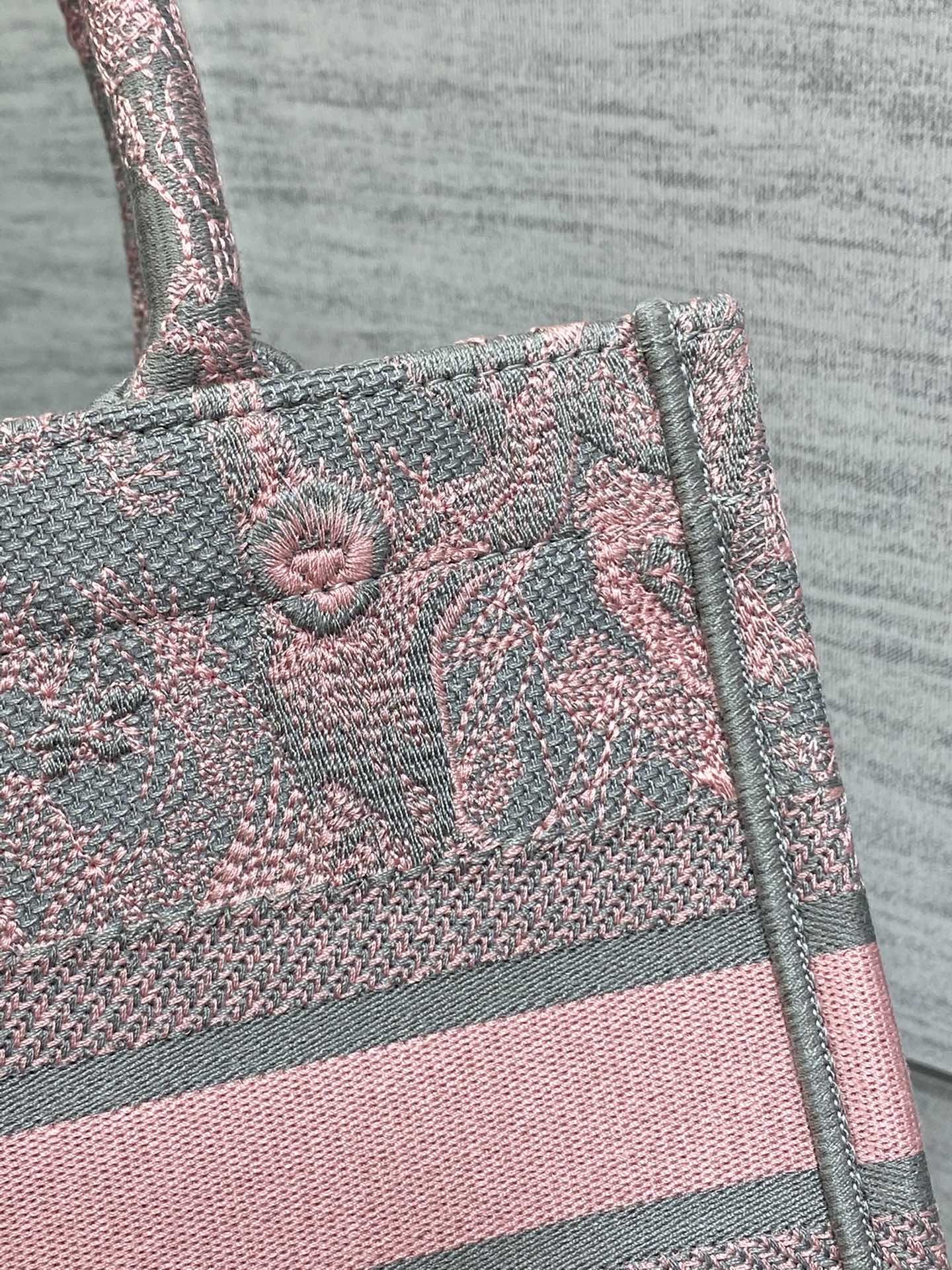 Small Christian Dior Booktote Pink And Gray Toile De Jouy Sauvage Embroidery