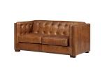 Vintage Tan Brown 2 Seater Leather Sofa Solid Wood Frame Living Room Furniture