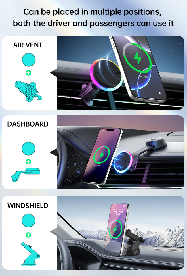 15W Fast Charging Car Wireless Charger With Cooling Fan And Starry Sky Light Step Design And Large Phone Compatibility