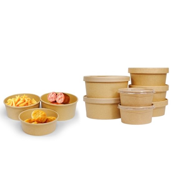 Low price customized disposable fast food salad noodle soup with kraft paper bowl