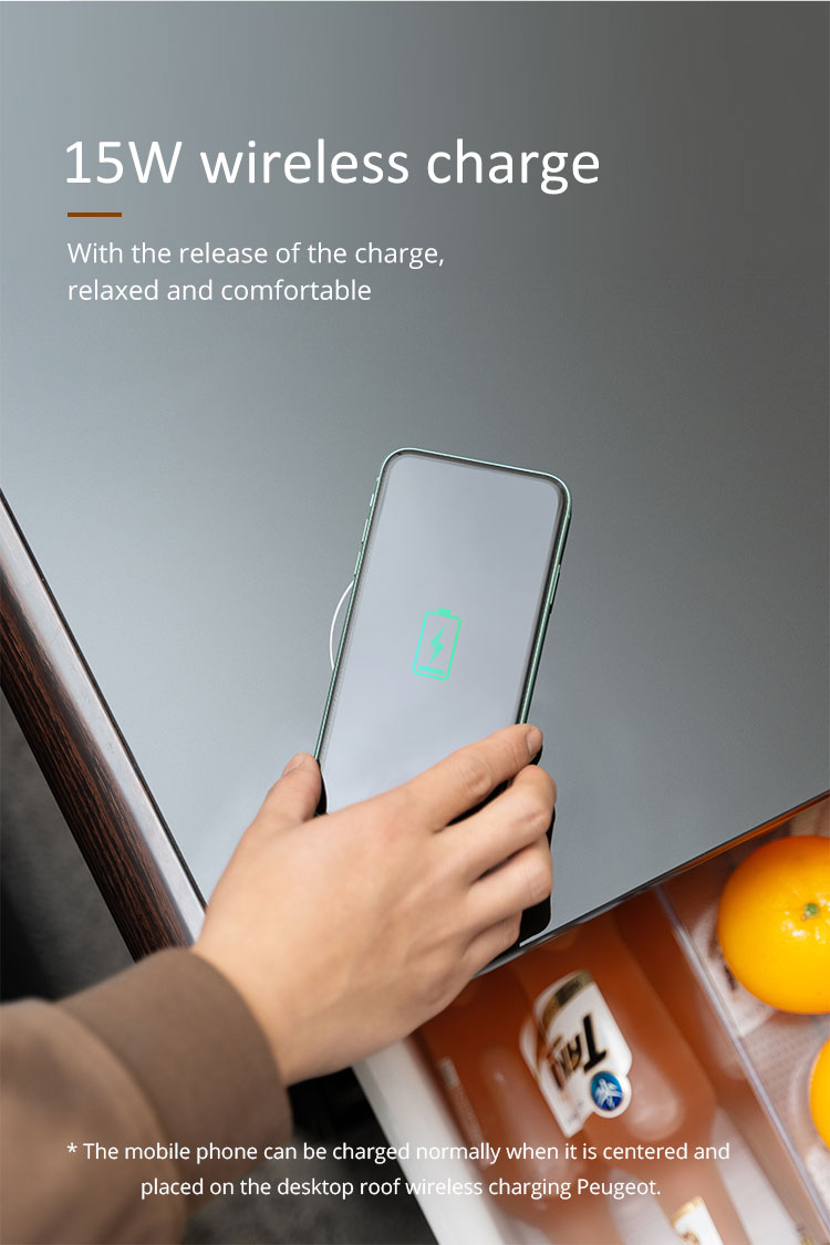 Temperature-Regulated Bedside Table Mini Fridge and Wireless Charging for Smart Homes