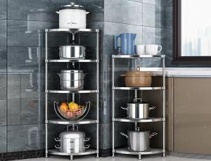 China 304SS Adjustable Height Pot Storage Rack Wall Corner Multi Layer Shelf factory
