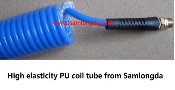 Polyurethane coil hose,SMC grade tubing, Clear Blue color PU coil tube, available on any quick couplings