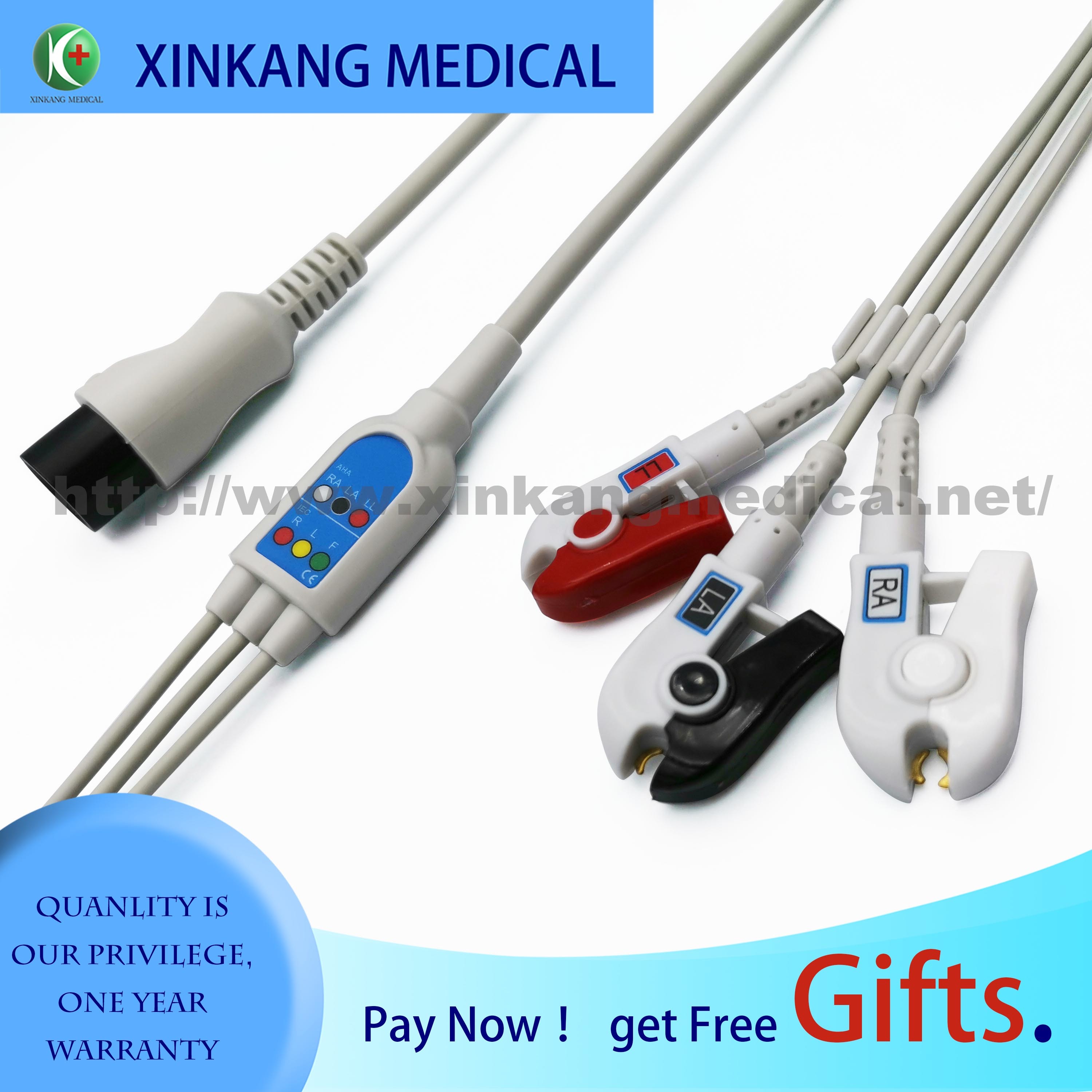 Medical Mindray ECG Cable Clip 6pin 3 Lead Far Infrared Disinfecting