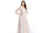 V - Neck Petite Evening Dresses , See Through Long Sleeves Elegant Evening