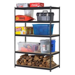 China Boltless Rivet Metal Garage Rack With Adjustable Wooden Tiers on sale