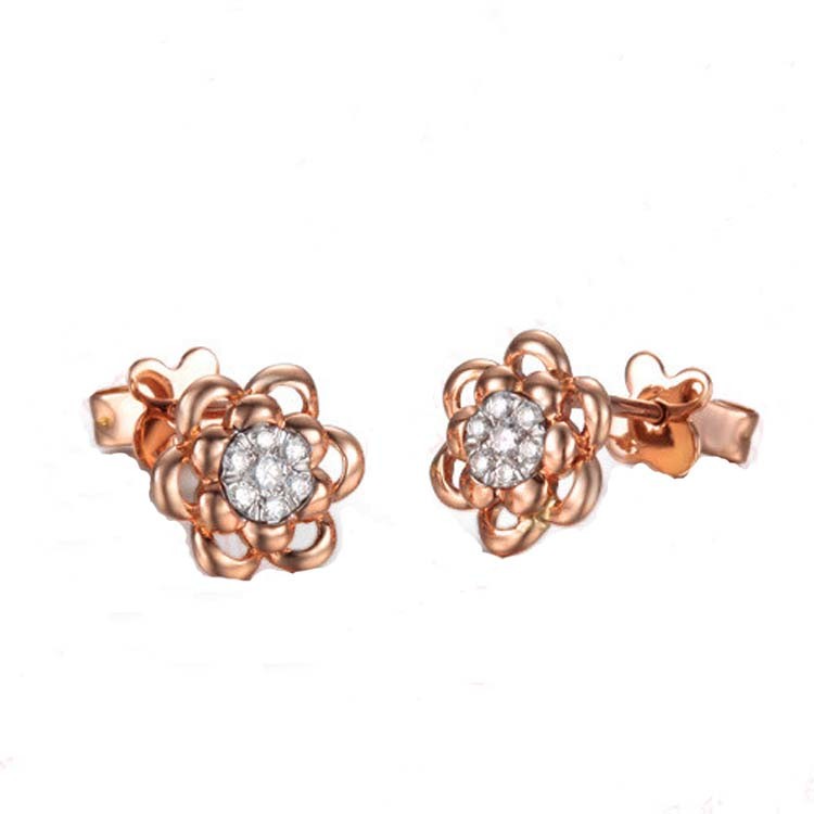 Rose Gold White Gold 0.14carat Diamonds Flwoer Stud Eaerrings for Women Gift (GDE002)