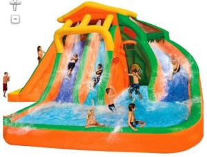 China Orange And Blue 0.55mm PVC Tarpaulin Inflatable Water Slide/New design Backyard Slide factory