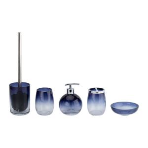 China Round Shape Glass Bathroom Accessories Set with Ombre Blue Color and Unique Bubble Effect factory