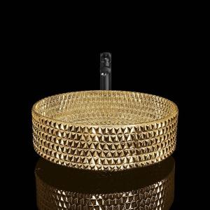 China 24K Gold Crystal Glass Wash Basin Electroplated Coating Easy Clean factory