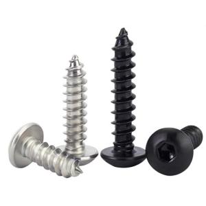 Black Round Head Self-Tapping Screw with Hex Socket Drive Metric Stainless Steel