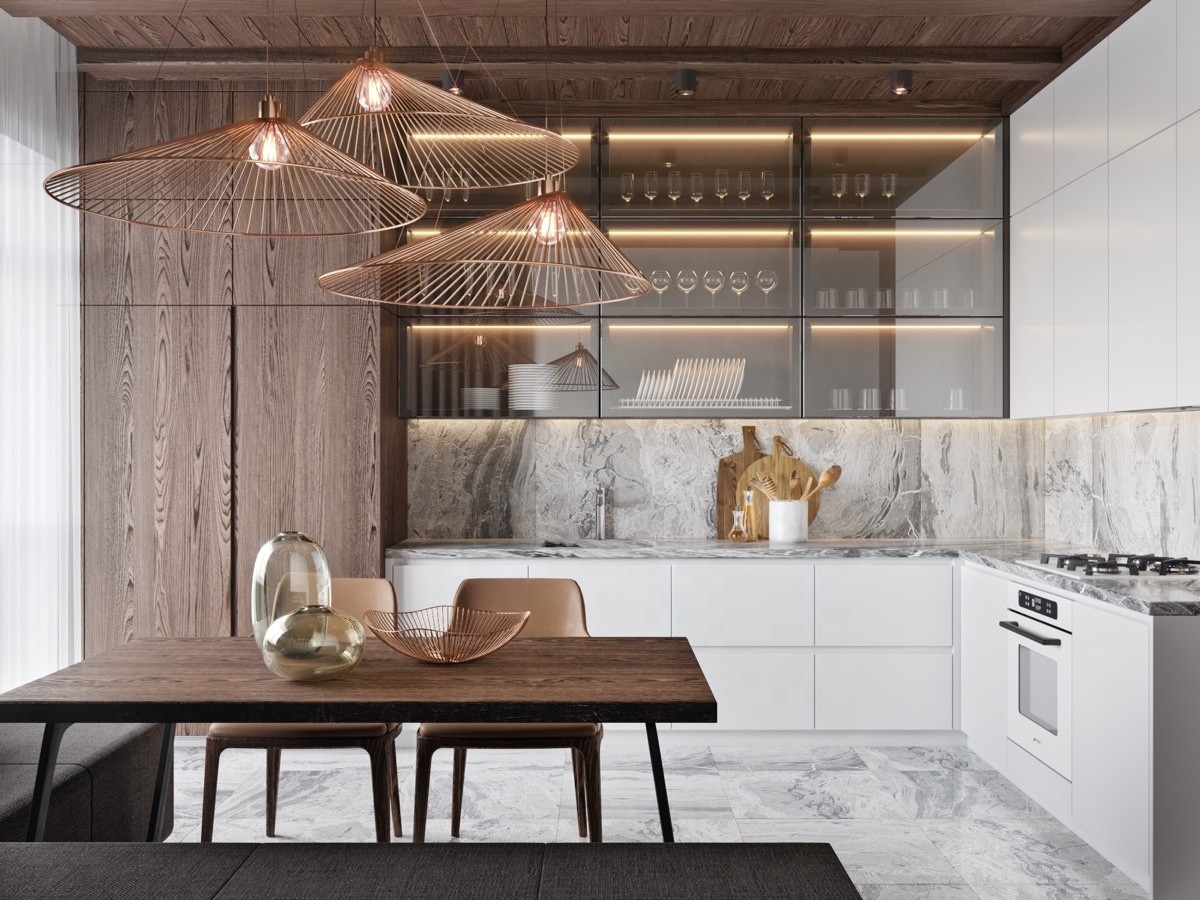 Melamine Lacquer Contemporary Flat Panel Modern Modular Kitchen Cabinets