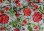 Bridal 3D Floral Embroidered Mesh Fabric , Red Flower Bridal Embroidered Net