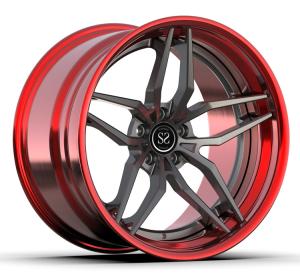 China Staggered 3 Piece Forged Grey Red Wheels For 20inch Alloy Car Super Concave Rims factory