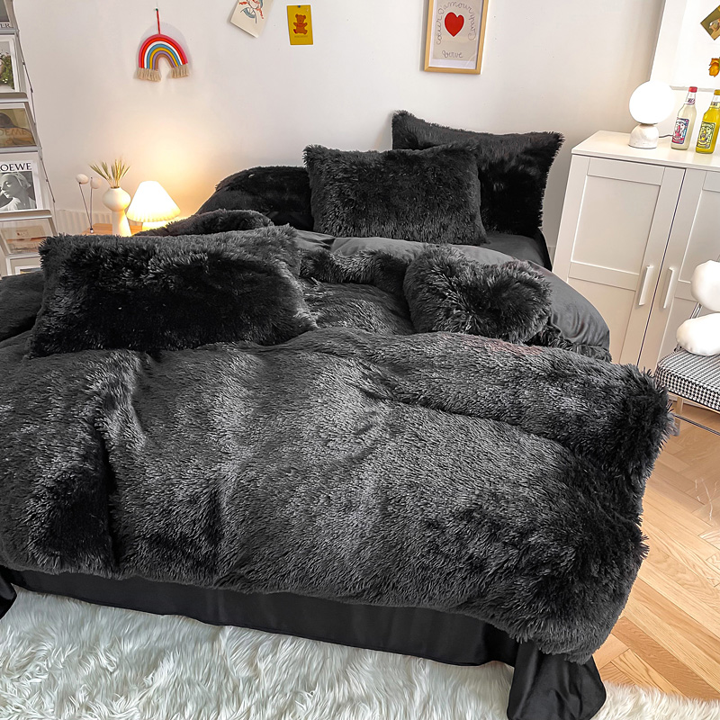 RTS Moss Green Color Luxury Shaggy Warm Mink Velvet Crystal Bedding Set for Winter