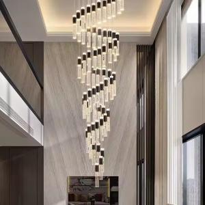 China Beautiful Crystal Villa Rotating Staircase Pendant Light Modern Simple Hotel Living Room Duplex Chandelier Led Stair Light factory